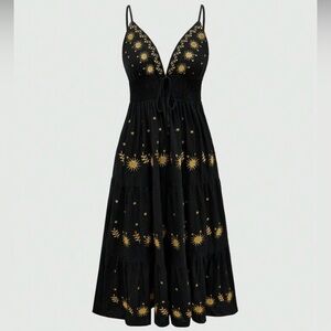 Romwe Celestial Mystic Embroidered Maxi Dress Sz 1XL Gypsy Festival Boho NWT